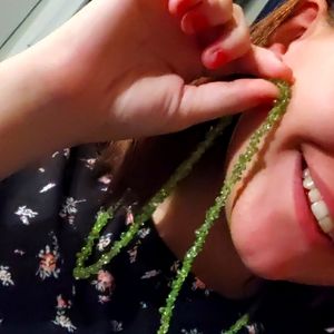 GORGEOUS Green Glass Necklace with Matching Earrings